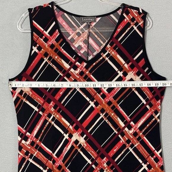 Luxology Women Dress 16 Black Red Jersey Knit Asymmetrical Hem Whimsigoth Grunge - Picture 9 of 14